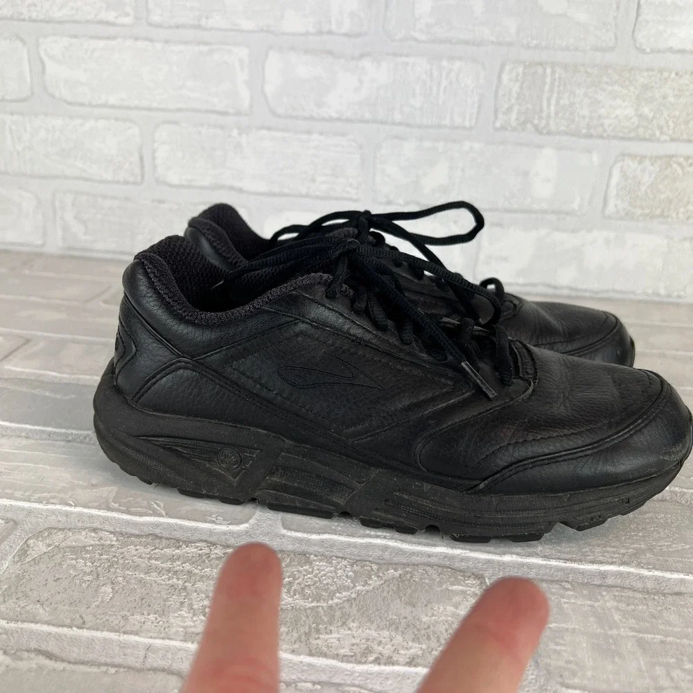Brooks Addiction Walker Shoes Womens 9.5 Black Leather Lace Up Comfort Casual